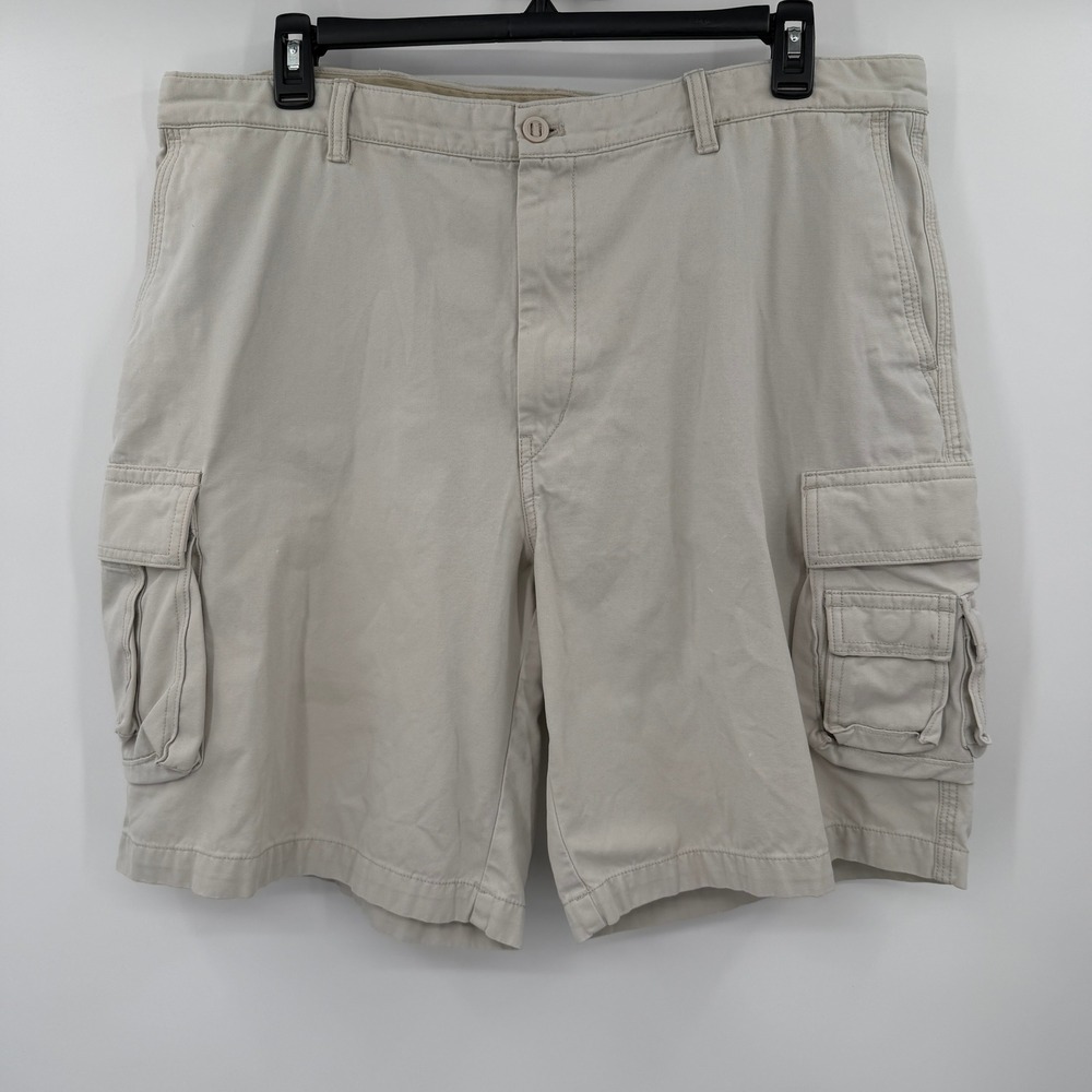 IZOD Mens Cargo Shorts Tan‎ Khaki Cotton Twill Utility Pockets Size 42